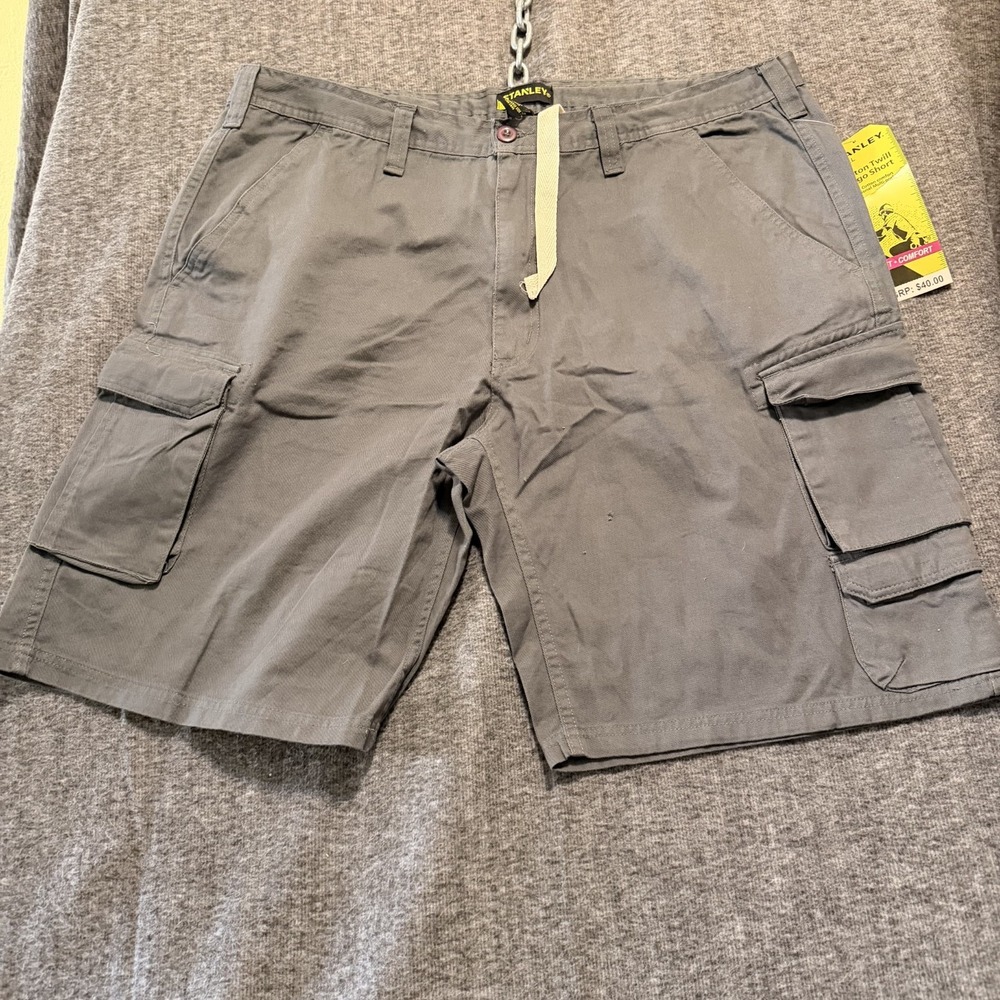 Stanley Mens 40 Green Cotton Twill Cargo Work Shorts Utility Rugged Pockets FLAW